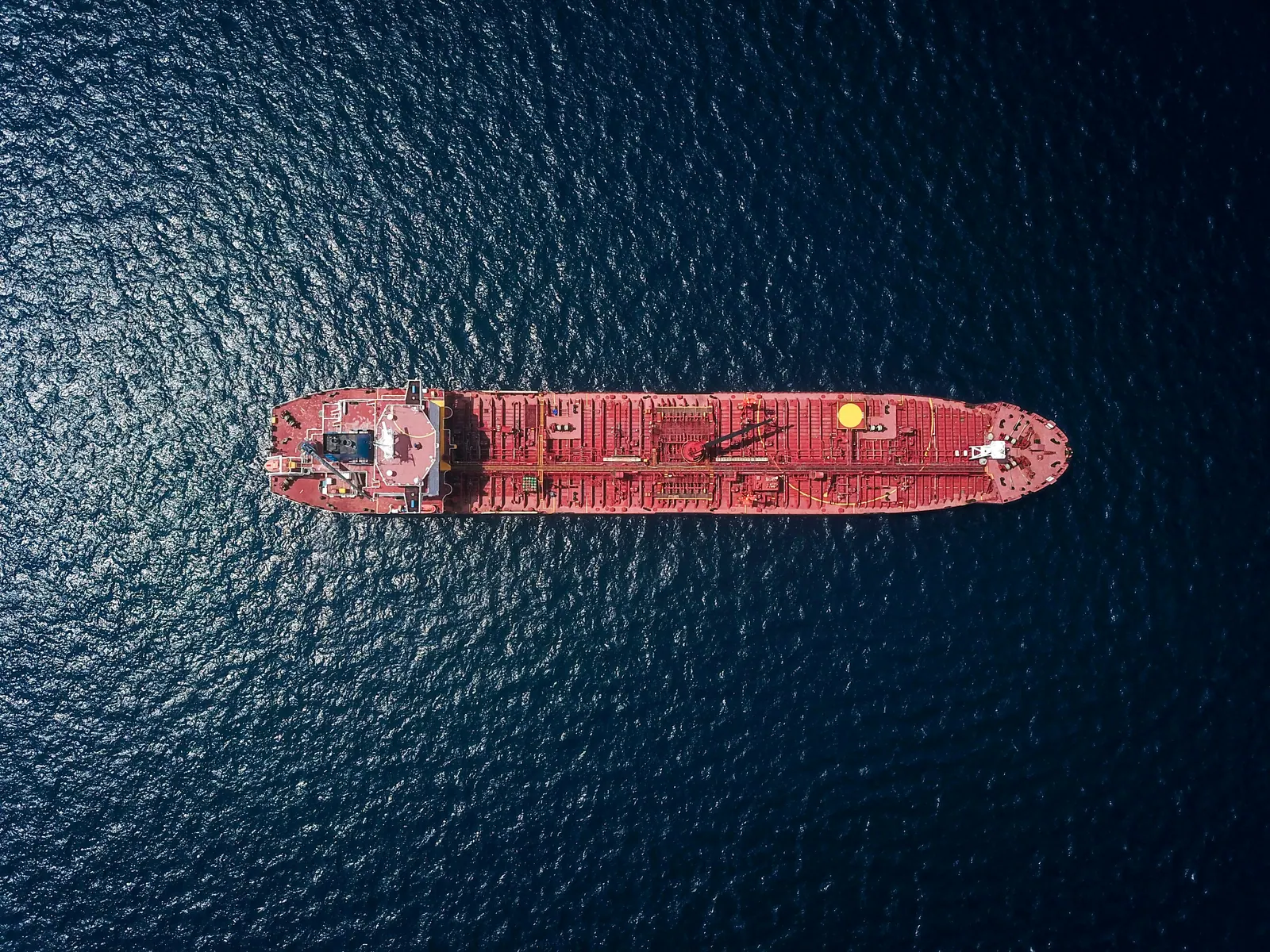 Cargo vessel seen from above during maritime transit