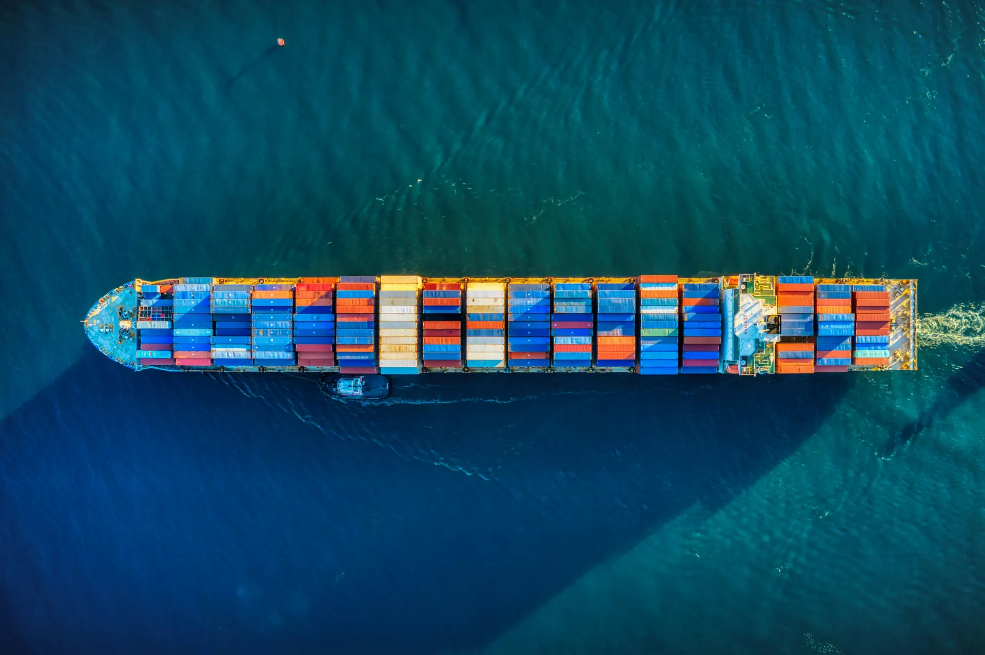 Container vessel seen from above at sea